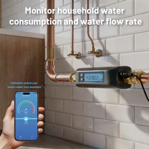 Water Flow Meter, 0.1gal/min Water Flow Monitor Alarm, Smart Water Valve 1" - Image 3