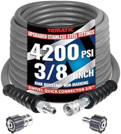 YAMATIC 3/8" Pressure Washer Hose 50 FT with Stainless Steel Quick Connect by YAMATIC
