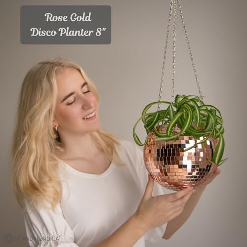 SCANDINORDICA Disco Ball Planter, Value Package, 8-inch Rose Gold - Image 2
