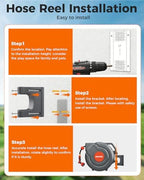 130 FT 1/2 Inch Retractable Garden Hose Reel 180° Swivel Automatic Slow Return Any Length Lock Hose Reels for Outside 9 Pattern Sprayer Nozzle UV Resistant - Image 3