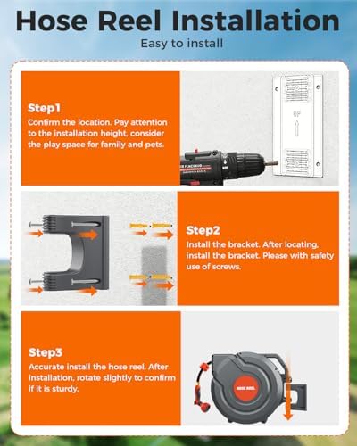 130 FT 1/2 Inch Retractable Garden Hose Reel 180° Swivel Automatic Slow Return Any Length Lock Hose Reels for Outside 9 Pattern Sprayer Nozzle UV Resistant - Image 3