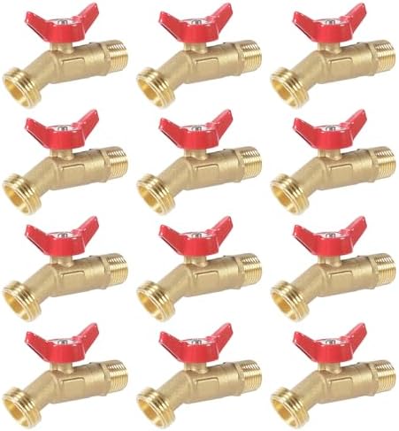 12 Pack Hose Bibb Brass Ball Valve, 1/2" Male NPT Inlet x 3/4" Male GHT Threaded Garden Hose Outlet Connector, 1/4-Turn Sillcock Water Spigot Hose Bibb Valve (1/2" x 3/4") by Ohiyoo