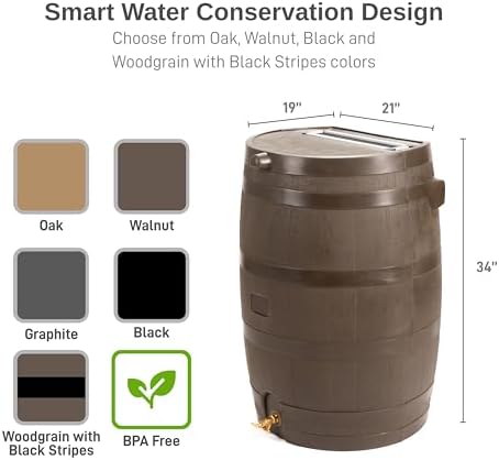 RTS Home Accents 50-Gallon Rain Barrel with Link Kit, Flat Back Rain Water Collection Barrel, Link Kit Included, Walnut Color (2 Pack) - Image 3
