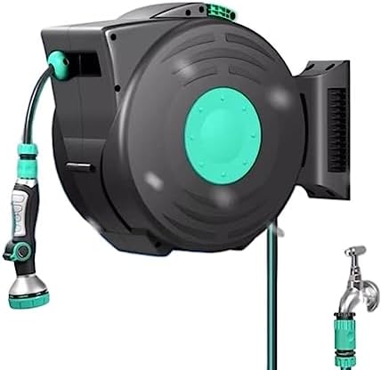 Heavy Duty Water Hose Holder, Garden Hose Reel Wall Mounted, 25M/82Ft 1/2inch Auto Retractable Hosepipe Wall-Mounted on Reel Portable 180° Swivel 8-in-1 Jet or Spray,Hose Bracket by Unknown