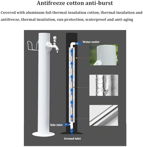 Outdoor 304 Stainless Steel Cylindrical Vertical Garden Water Column, Decorative Yard Hydrant Water Feature Fountain, Freestanding Garden Hose Holder with Full Copper Faucet,for Irrigation and Water - Image 3