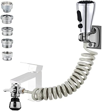 Kitchen Faucet Hose Attachment, Sink Sprayer Attachment with Sprayer Replacement Head, 79” Recoil Hose, Pressurized Faucet Aerator and Diverter Valve (5 Adapters) for Washing Fruit/Dishes, Pet Shower by AWXYG