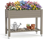 Vixzen Raised Garden Bed Outdoor,Reinforced Large Planter Box with Wheels & Storage Shelf,Mobile Planter Bed Box for Backyard, Patio, Balcony (Light Brown, 21Gal（43.31"×17.72"×33.66"）) by Vixzen