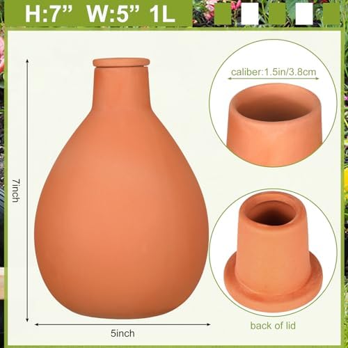 Blushtier 4 Pcs Terracotta Watering Pots Olla Self Watering with Lid 34 oz - Image 2