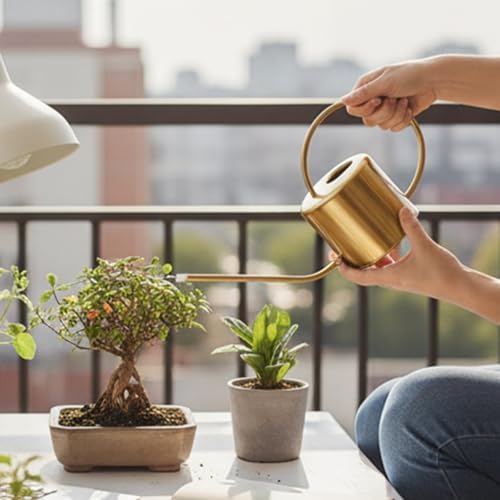 Watering Can Indoor for House Plant 1300ml with Long Spout, Gold - Image 6