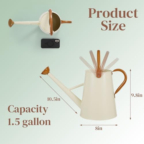 Metal Watering Can with Removable Spout, 1.5 Gallon Large Watering Cans for Plants, Galvanized Steel Gardening Water Can for Indoor & Outdoor Use, Watering Pot with Ergonomic Movable Handle(White) - Image 2