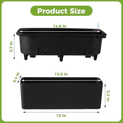 2 Pack Rectangular Self Watering Planter 15.6 x 5.4 in Window Sill Planters Indoor Rectangle Planter Self Watering Pots Plastic Plant pots with Drainage Holes Black Flower Pot (Black) - Image 3