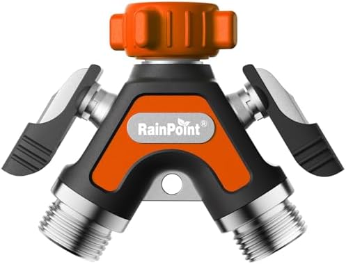 RAINPOINT Garden Hose Splitter 2 Way, All Metal Heavy Duty Water Hose Y Splitter With 2.05" Extra Long Side Handle & Shut Off Valves, 3/4 Inch GHT Thread Connector For Outdoor Spigot Faucet (Orange,2) by RainPoint