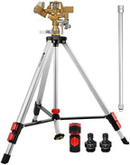 Eden 94157 PRO The Heaviest Weight Tripod (5.37 lbs) Metal Telescoping Tripod Brass Impulse Sprinkler with Premium Quick Connect Starter Set, Watering up to 6,360 Sq. Ft by EDEN