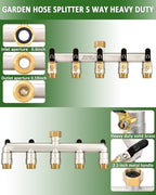5 Way Hose Splitter Heavy Duty, Garden Hose Splitter with 5 Long Handle, Full Flow Brass Nickel Plated Water Hose T Spigot Splitter Adapter Connector, 3/4 - Inch GHT Thread (Black) - Image 4