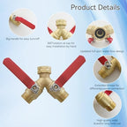 2-way brass garden hose separator, Y-valve hose separator, stainless steel long handle, 3/4 "light thread Y-valve - Image 2