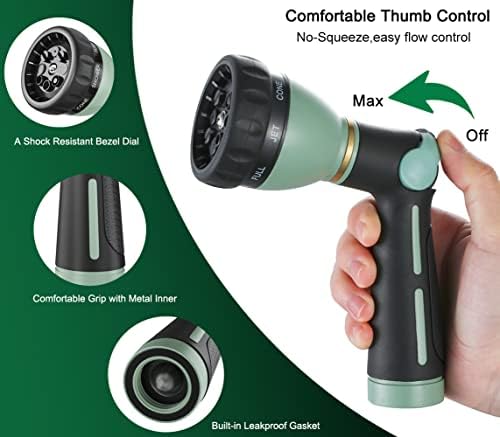 FANHAO Heavy Duty Garden Hose Nozzle, Metal Hose Sprayer Easy Thumb Control - Image 3