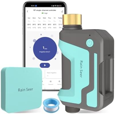 Smart WiFi Sprinkler Timer with 1666 Feet RF Gateway, Brass Inlet Water Timer for Garden Hose, App Remote Control with Alexa, Rain Delay and Manual Mode for Garden and Lawn. by RainSeer