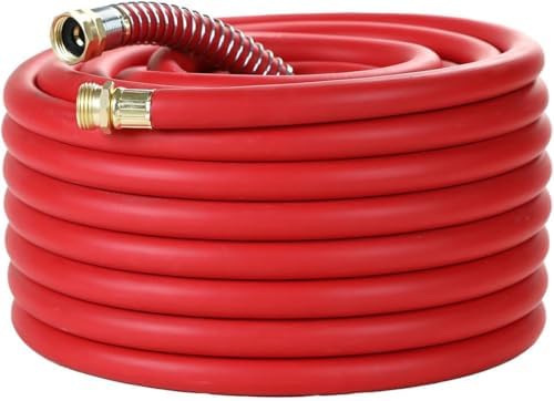 Guitrees Garden Hose 75FT x 5/8”, Heavy Duty Rubber Hose, Water Hose with Five-Layered Braiding, Hot/Cold Water, 1000PSI Burst, 200PSI Working (Red) by Guitrees