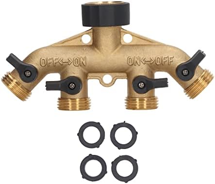 4 Way Water Splitter Brass, Heavy Duty Ball Valve Water Distributor, Rustproof Outdoor Faucet Adapter and Multi Port Garden Hose Manifold for Irrigation Car Wash by TANIQIACA