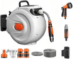 Wall-Mounted Retractable Garden Hose Reel with Sprayer by Unknown