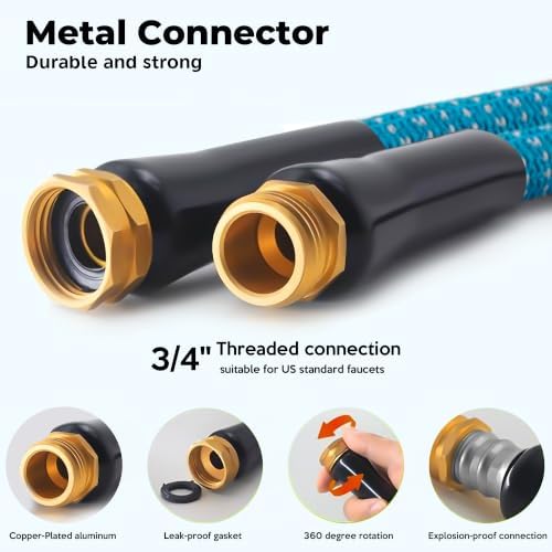 Expandable Garden Hose 100 ft with 10 Function Spray Nozzle, Flexible, Kink Free, Leak-Proof, Ultra Lightweight Retractable Stretch Water Hose 100ft for Yard, Lawn, Car Wash and Outdoor, Blue White - Image 4