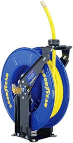 GOODYEAR Air Hose Reel Retractable 3/8" Inch x 50' Feet Long Premium Commercial SBR Hose Max 300 Psi Reinforced Steel Construction Heavy Duty Spring Driven Industrial Dual Arm & Pedestal by Goodyear