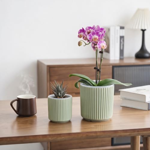 Large Ceramic self Watering Pot for houseplant,6.4inch&4 inch,Green - Image 4
