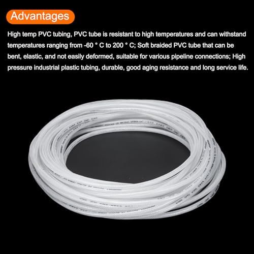 MECCANIXITY Braided Clear PVC Vinyl Tubing 1/4" ID 3/8" OD PVC Tube High Pressure Water Hose 100ft for Industrial Tubing, Pump, 6mm x 10mm - Image 3