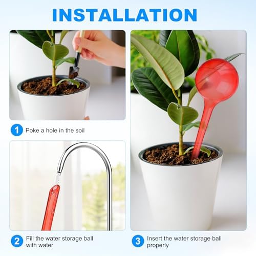 M METERXITY 3-Pack Plant Watering Globes, 10.5 Inch Plastic Spherical Self Watering Planter Insert for Indoor/Outdoor Pots, Self Water Devices Decorative Garden Stake [Red] - Image 4