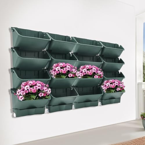 Wall Mounted Vertical Planter 20 Pots, Self Watering Wall Planter for Indoor Plants, Vertical Garden Planter with Drainage Tray & Hose, Outdoor Wall Mount Plant Pot for Balcony, Living Room, Garden by Unknown