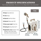 Hose Reel Cart Water Hose Cart Reel Compact Garden Hose Organizer, Portable Retractable Hose Reel, Household Car Wash Tool with Water Gun, for Backyard (Beige Hose Cart+15m Pipe) - Image 7