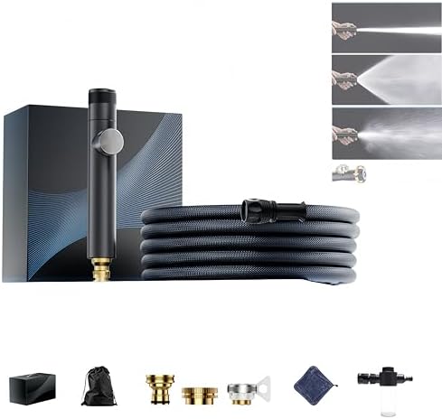High Pressure Magic Water Gun Set, 3X Expandable Hose, Multi-mode Alloy Spray Nozzle, Lightweight Handheld Washer for Car Garden Patio Cleaning (1, 22 ft) by PremiumGiftAllBigBoysLove