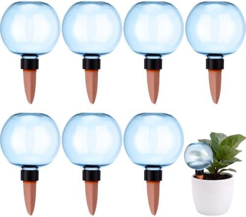 8 Pcs 17 oz Plant Watering Globes with Terracotta Self Watering Planter Insert Plastic Clear Self Water Bulbs for Indoor Outdoor Automatic Drip Irrigation Water Devices (Blue) by LOYIM