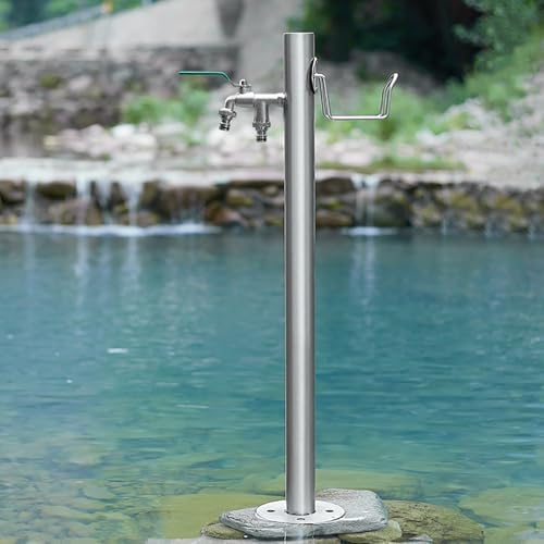 Stainless Steel Garden Water Fountain with Faucet - Floor-Mounted Hydrant Hose Stand for Outdoor Washing & Cleaning, Durable Lawn Water Column (Silver, 33.8 x 5.1 in) by Unknown