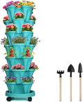 DUNCHATY Stackable Planter, Vertical Garden Planter with Wheels and Tools, Self Watering Strawberry Planter Indoor/Outdoor 7 Tier Herb Planter Pots for Growing Vegetables and Succulents, Teal by DUNCHATY