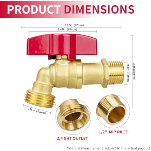 Brass Hose Bib 2PCS, 1/2"x 3/4" Outdoor Water Spigot, Outside Garden Faucet - Image 4