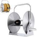 Stainless Steel Garden Hose Reel with 6.5ft Leader Water Pipe, Wall/Floor Mounted Metal Water Hose Reel with Crank Handle, 5/8" x 75ft or 1/2" x 130ft Hoses for Outside, Yard, Patio M by WelcometoFianao