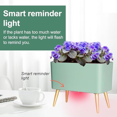 Oliz 13.5 Inch Planter Pot with Metal Craft Legs, Self Watering Planter Pots with Water Shortage Alarm Plant Pot for Indoor Outdoor Decorative Succulents Herb (B- Green) - Image 6