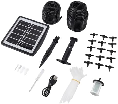Rengue Automatic Solar Watering System, ABS PVC Drip Irrigation Kit with 2000mAh Battery and 6 Timing Modes for Greenhouse Balcony Patio Potted Plants Indoor Outdoor by Rengue