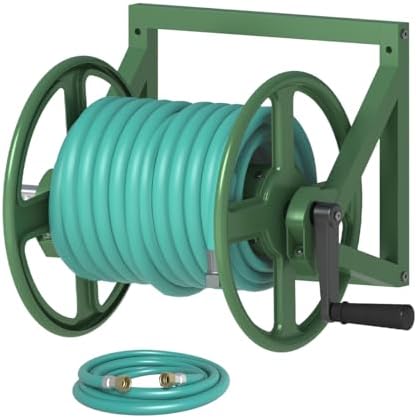 Artigarden Garden Hose Reel Wall Mounted, Outdoor Heavy Duty Powder Coated Metal Water Hoses Holder Winder Holds 125 ft 5/8" Hoses with 3.9ft Leader Hose, Stainless Steel Connector for Outside, Green by Artigarden