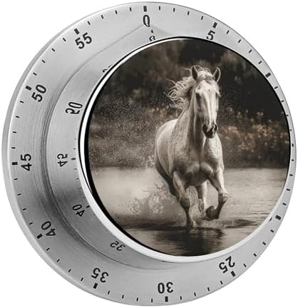 Mechanical Kitchen Timers for Cooking,Horse Running by The Water Printed 60 Minute Magnetic Countdown Timer,Cute Cooking Timers with Alarm,Stainless Steel Time Timer Manual No Batteries Required by Unknown