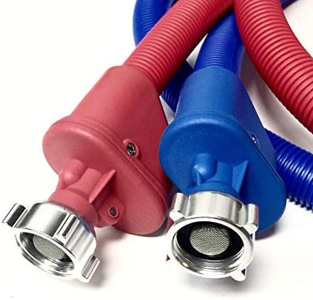 2-pack Flood Safe Washing Machine Hoses - Heavy Duty PVC Hose Sealed With Rigid Corrugated Outer Wall in Red-Blue and Built-in Auto Shut-off Valve Univeral 90 degree elbow Connection (6) - Image 3
