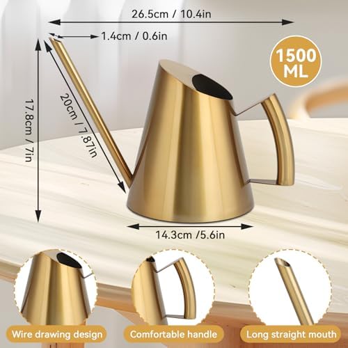 Watering Can for Indoor Plants, Metal Watering Can with Long Spout Stainless Steel Water Cans for House Plants Small Water Can for Succulent Bonsai Garden Flower(L) - Image 2