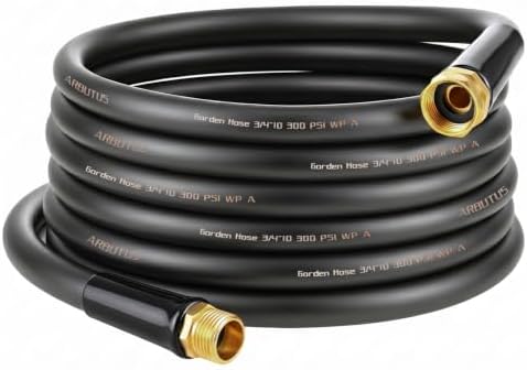 Garden Hose 3/4" x 25ft 5-Layer Heavy Duty Brass Rubber Hose with 1000 PSI Burst Pressure – Kink Resistant Flexible All-Weather Outdoor Hose for Yard Car Wash Pets Black by Unknown