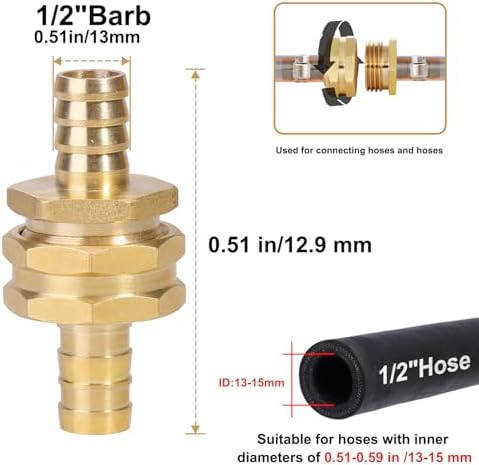 SIGURANTA Garden Hose Repair Connector with Clamps Hose End Repair Kit, 1/2"Barb Garden Hose Fittings Male and Female brass garden hose ends (1/2"Barb-10 Set) - Image 2
