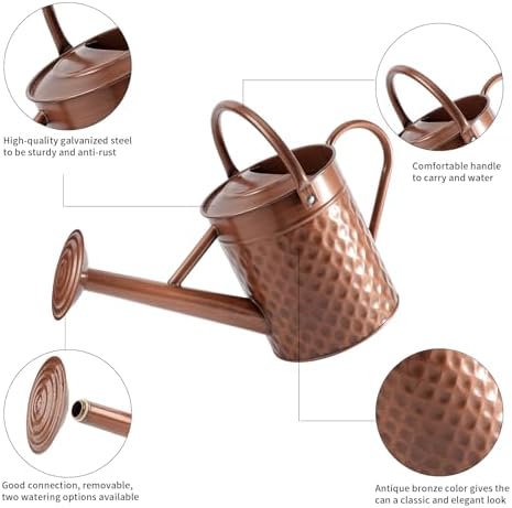 1 Gallon Metal Watering Can for Outdoor Indoor Plants, Copper Colored Watering Can with Removable Spray Spout, Ideal for Garden Watering - Image 2