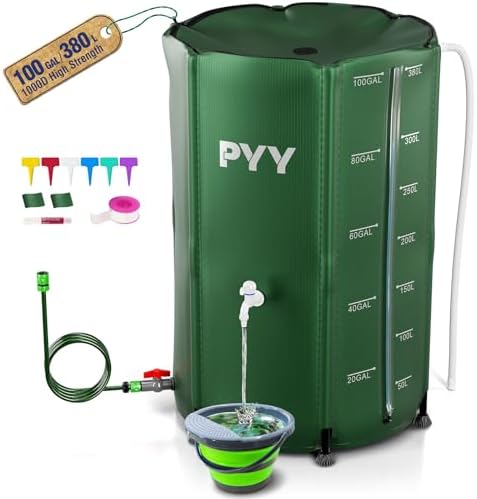 PYY Rain Water Collection Barrel - 100 Gallon Water Storage Tank with Spigots, Portable Rain Catcher to Collect Rainwater from Gutter, Large Plastic Rain Catchment System with Collapsible Bucketc by PYYBuffetProducts