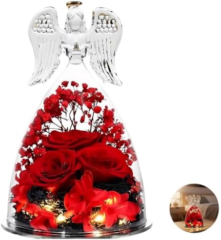 Preserved Real Flower Rose in Large Angel Figurine Glass Dome, Red LED Light Up Rose Gifts for Mom, Valentines Day Gift for Mother, Decorative Keepsake for Home Display - Image 6