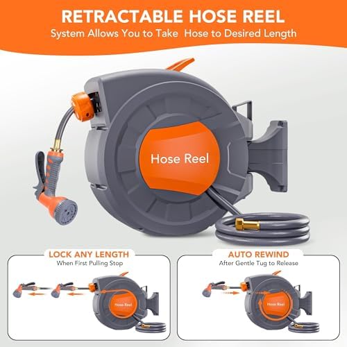 Retractable Garden Hose Reel, 1/2in x 100ft Auto Rewind Outdoor - Image 3