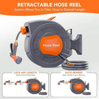 Retractable Garden Hose Reel, 1/2 Inch x 65 ft Wall Mounted, Any Length Lock Heavy Duty Garden Hose Reel with 9 Patterns Nozzle, Upgraded Slow Return System and 180°Swivel Bracket - Image 3